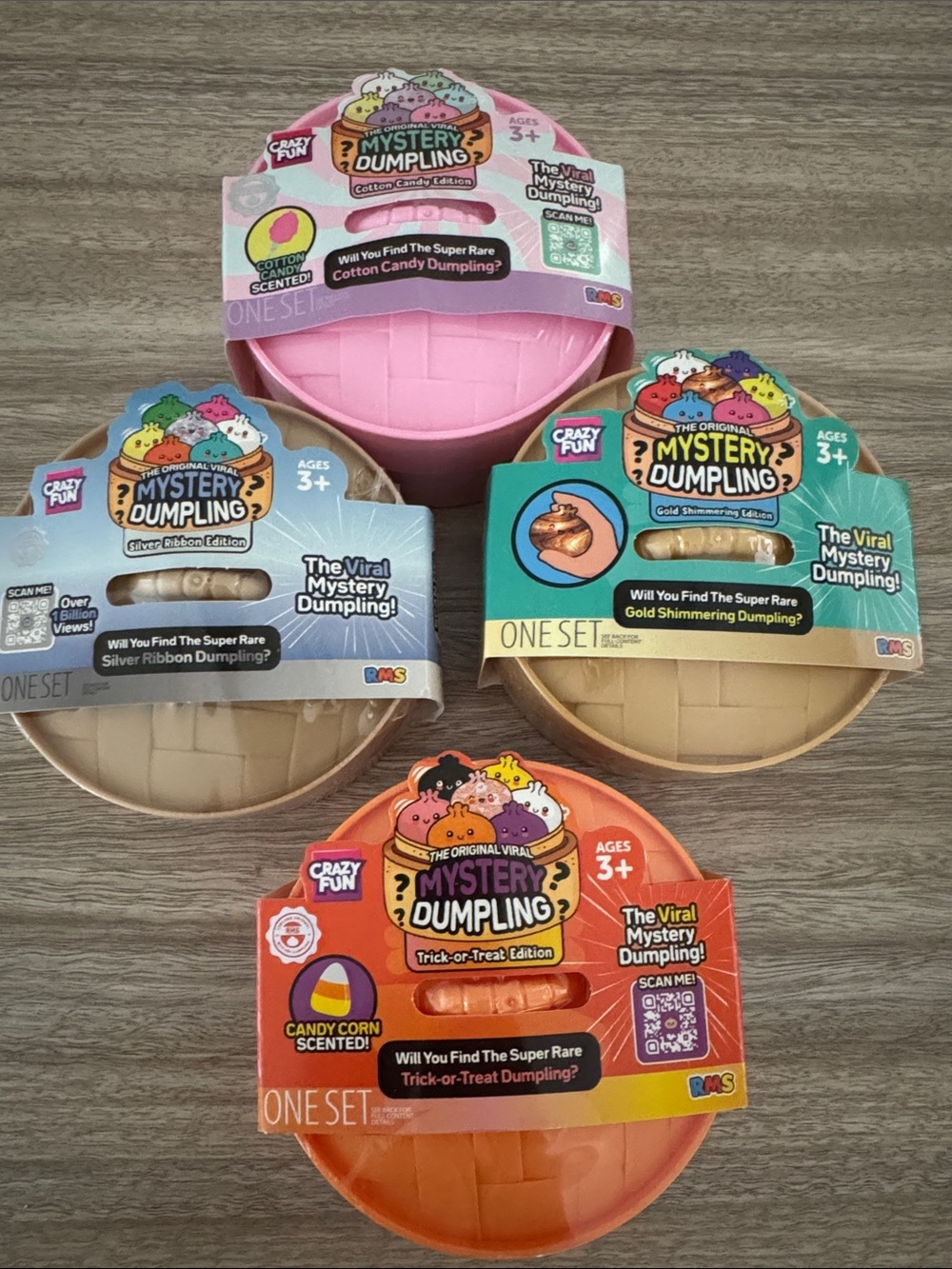 Mystery Dumpling Cotton Candy,Gold Shimmering,Silver &Trick orTreat.Set of 4 NEW